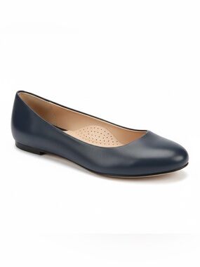 Marc Joseph NY Navy Napa Leather Slip On Comfort Footbed Ballet Flats Size NIB